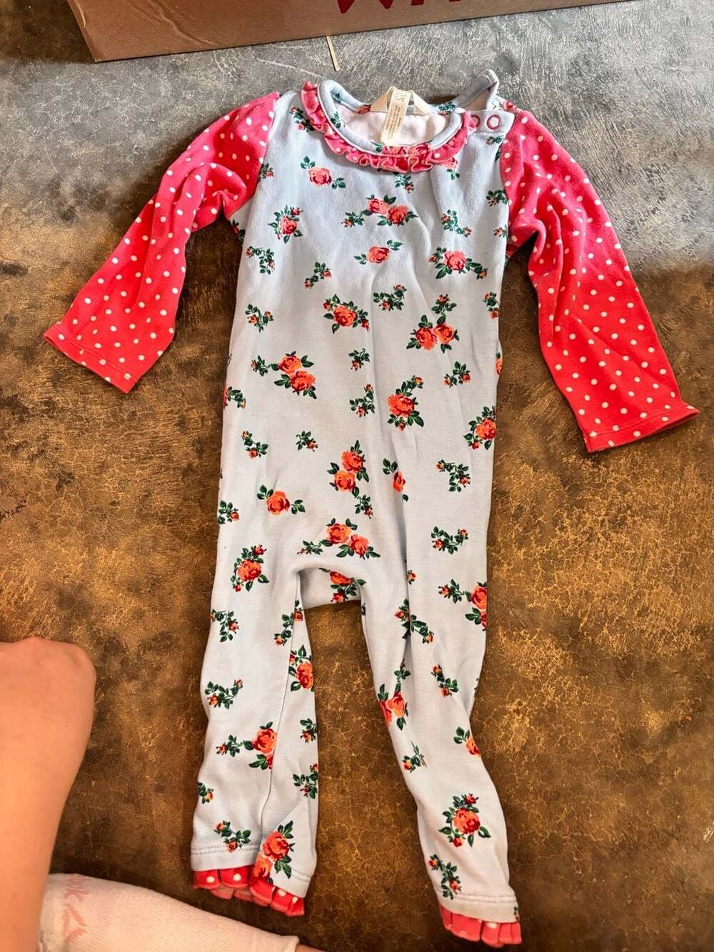 Matilda Jane Floral Long Sleeve Footed Romper with Polka Dot Sleeves Size 12-18M